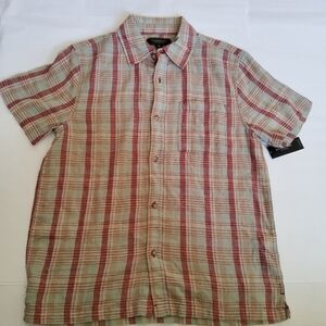 Liverpool Men’s Plaid Linen Blend Short Sleeve Button Down Shirt Size S NWT